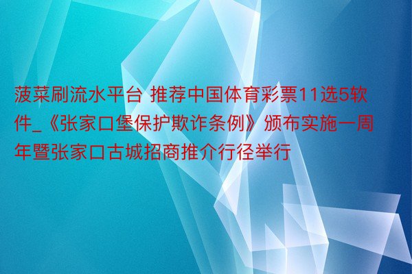 菠菜刷流水平台 推荐中国体育彩票11选5软件_《张家口堡保护欺诈条例》颁布实施一周年暨张家口古城招商推介行径举行