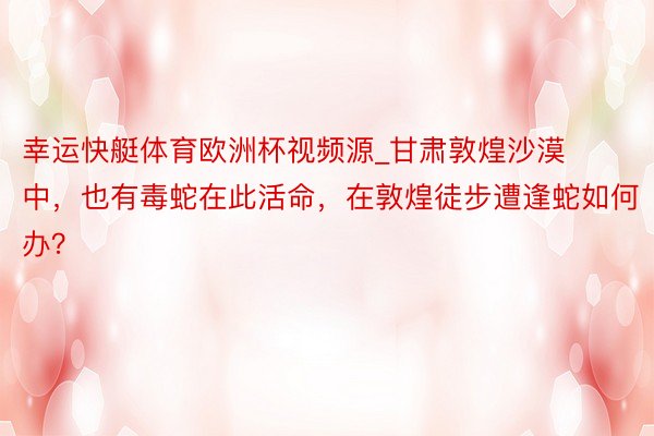 幸运快艇体育欧洲杯视频源_甘肃敦煌沙漠中，也有毒蛇在此活命，在敦煌徒步遭逢蛇如何办？