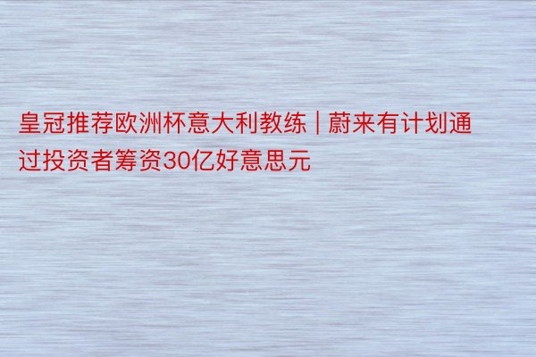 皇冠推荐欧洲杯意大利教练 | 蔚来有计划通过投资者筹资30亿好意思元